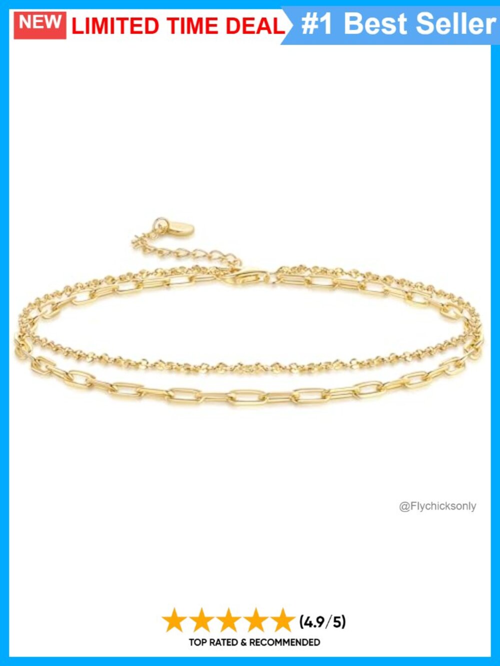 14K Gold Plated Double Chain Anklet Adjustable